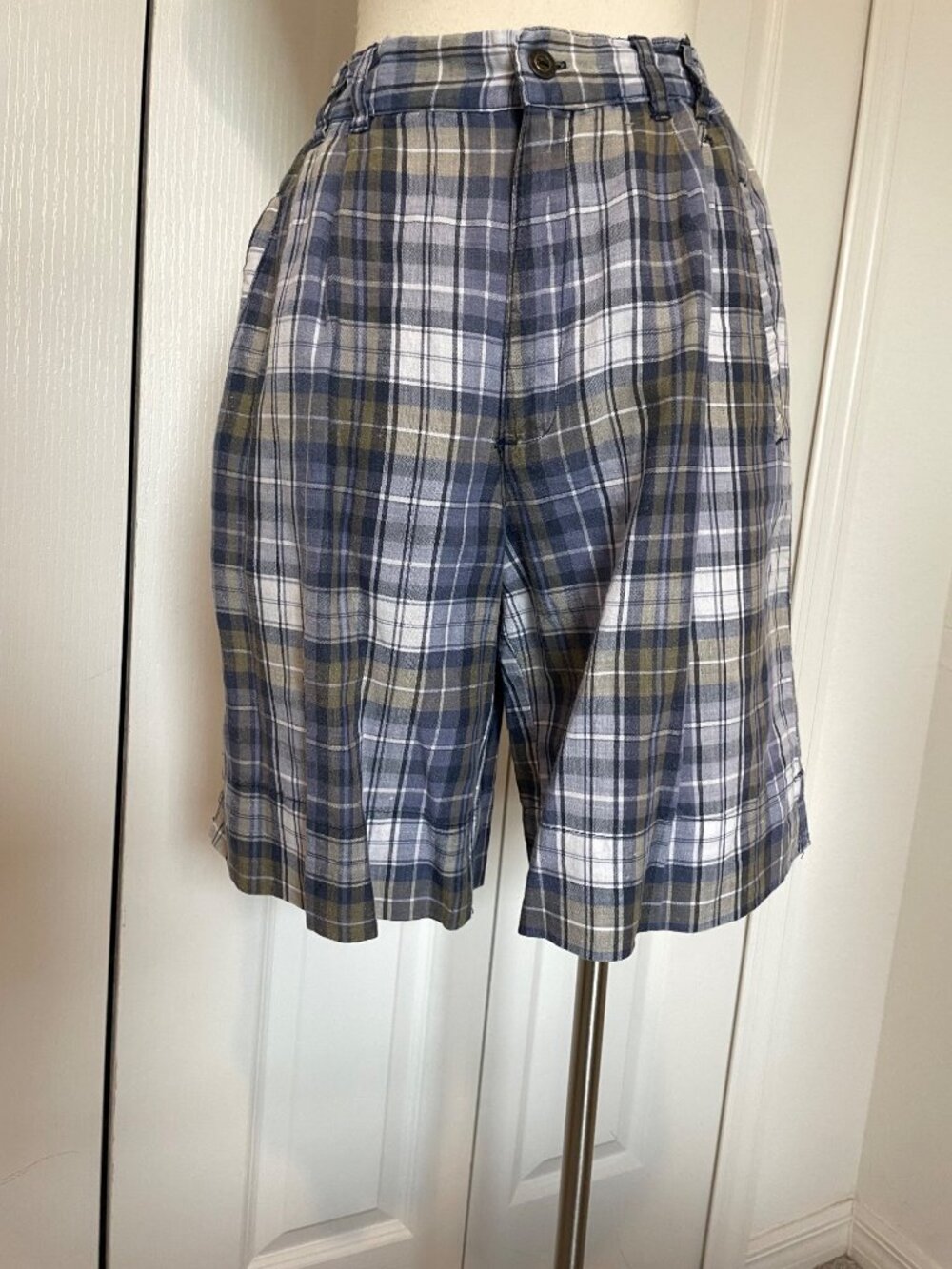 Vintage 90s Bugle Boy Blue Plaid Woman’s Jacket + Shorts 2-Piece Set Size S/6 - Picture 11 of 16